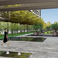 Modern Residential Landscape With Cherry Blossom Trees Green Lawn And Outdoor Activity Area