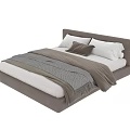 Modern Leather Double Bed With Brown Headboard White Pillows And Gray Blanket 3d model