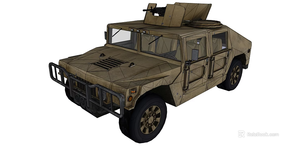 Military Green Off Road Vehicle With Roof Mounted Weapon Rack And Sturdy Body 3d model 