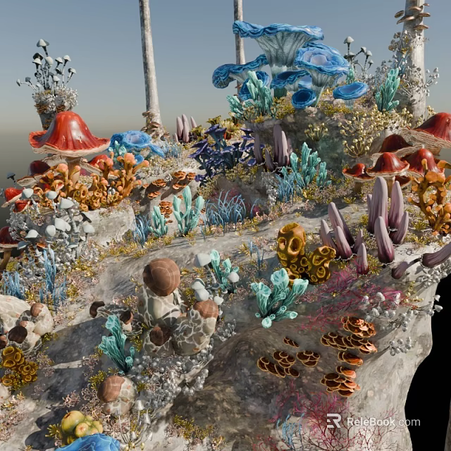 Diverse Colorful Ground Cover Plants With Vibrant Shapes And Natural Flora 3d model 