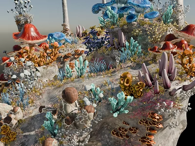 Diverse Colorful Ground Cover Plants With Vibrant Shapes And Natural Flora 3d model