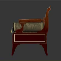 Elegant Red Wooden Sofa With Diamond Patterns Gray Cushion And Gold Accents On Frame And Armrests