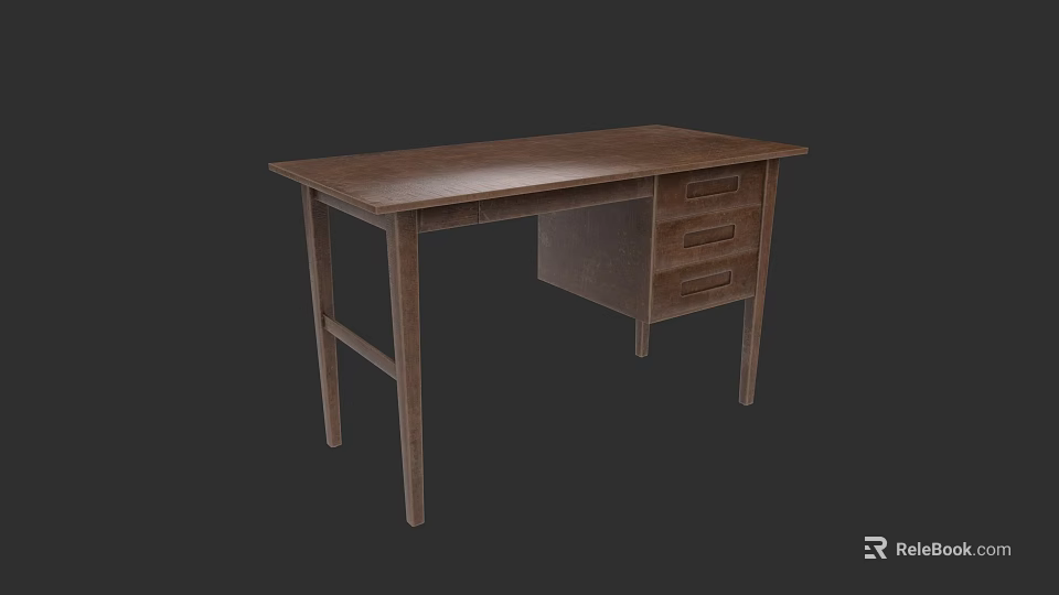 Simple Wooden Desk With Drawers And Classic Design Structure 3d model