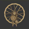 Intricate Wooden Gear Wheel Mechanical Structure With Spokes And Interconnected Gears