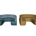 Curved Multi Person Sofa With Gold Leather And Blue Velvet Modern Design