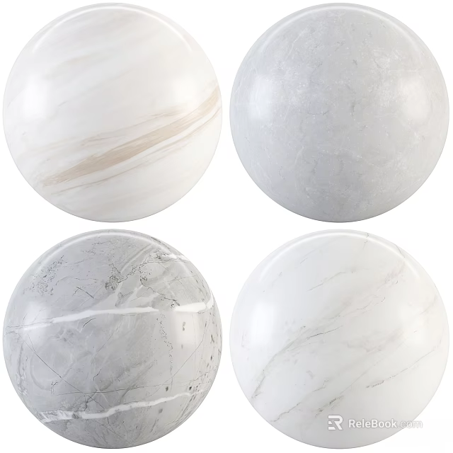 Textured Marble Sphere Components With Various White And Gray Patterns 3d model 