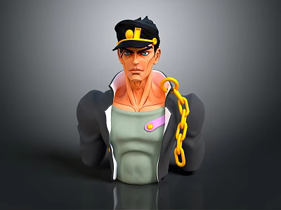 Man Wearing Black Cap With Yellow Chain Gray Tank Top And Black Jacket Bust Sculpture 3d model