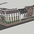 Commercial Street With Multi Story Buildings Various Roof Styles And Colorful Facades