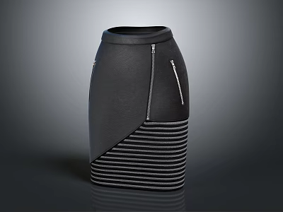 Stylish Black Leather Skirt With Side Zipper And Striped Hem Details 3d model