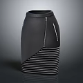 Stylish Black Leather Skirt With Side Zipper And Striped Hem Details