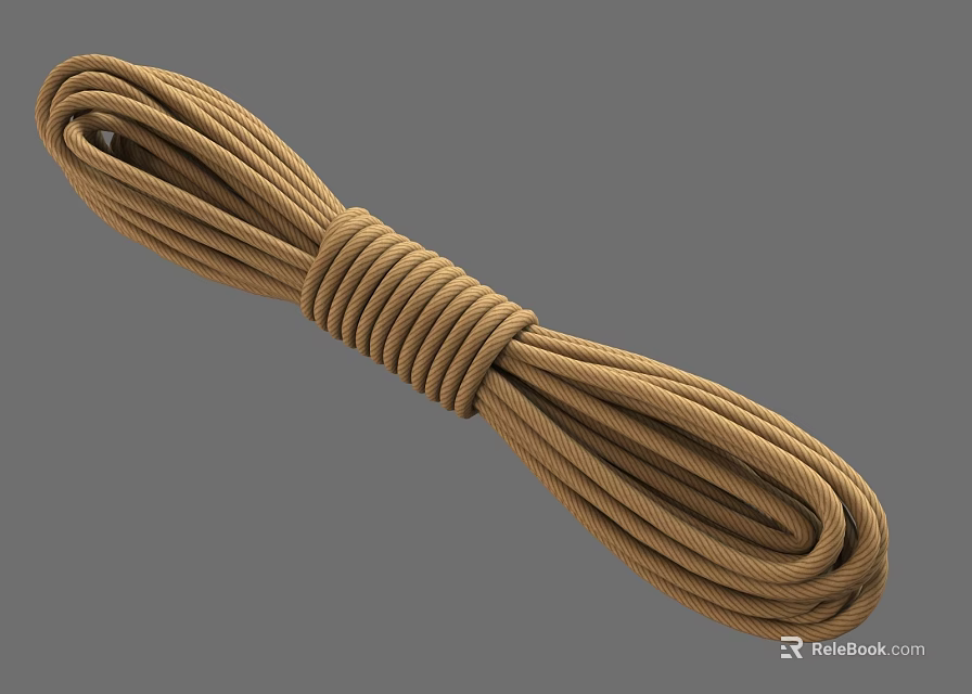 Strong Brown Braided Rope With Secure Tight Knot For Outdoor Use 3d model 