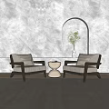 Light Beige Leisure Sofa Set With Round Side Table Arched Niche And Potted Plant
