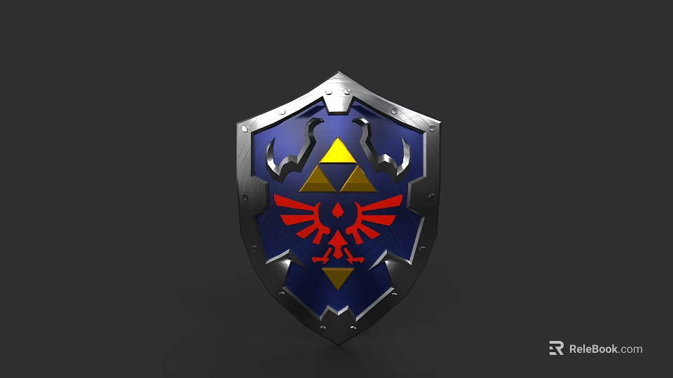 Fantasy Metal Shield With Blue Background Yellow Triangle And Red Eagle Emblem 3d model 