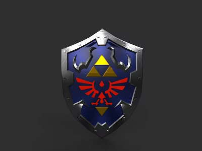 Fantasy Metal Shield With Blue Background Yellow Triangle And Red Eagle Emblem 3d model