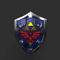 Fantasy Metal Shield With Blue Background Yellow Triangle And Red Eagle Emblem