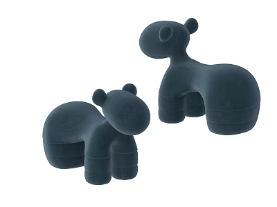 Stuffed Soft Dark Blue Cute Animal Shaped Velvet Kids Chair for Playroom Decor 3d model