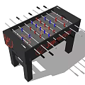 Recreational Foosball Table With Black Frame Red Blue Players Metal Rods For Indoor Fun