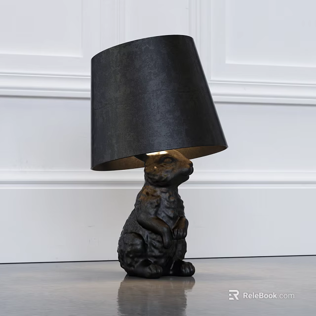 Unique Shaped Table Lamp With Rabbit Shaped Base And Black Fabric Lampshade 3d model
