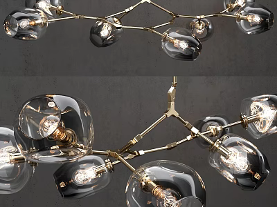 Abstract Shape Chandelier with Brass Frame and Multiple Glass Globe Lighting Bulbs 3d model