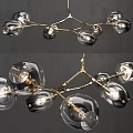 Abstract Shape Chandelier with Brass Frame and Multiple Glass Globe Lighting Bulbs