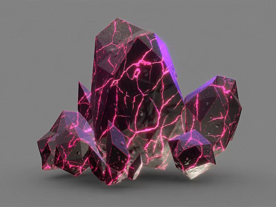 Purple Crystal Decorative Ornament Set Featuring Multiple Cracked Luminous Geometric Pieces 3d model