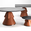 Modern Coffee Tables Featuring Round And Square Gray Tabletops With Orange Conical Bases