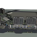 Modern Commercial Street with Modern Architecture Large Billboards Glass Facades Pedestrians and Rooftop Greenery
