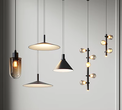 Modern Contemporary Pendant Lights With Glass Cone Disc And Multiple Bulb Designs For Interior 3d model