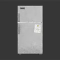 Silver Double Door Fridge Freezer With Metallic Surface And Label On Dark Background 3d model