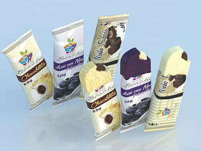 Various Flavored Snack Food Packages With Chocolate Blueberry And Hazelnut Creamy Filling 3d model