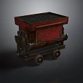 Red Old Fashioned Mining Train Cart With Black Coal And Metal Wheels