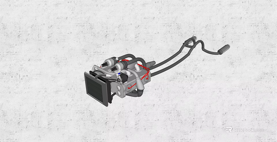 Detailed 3D Engine Render With Red Components Metal Pipes And Mechanical Parts 3d model 