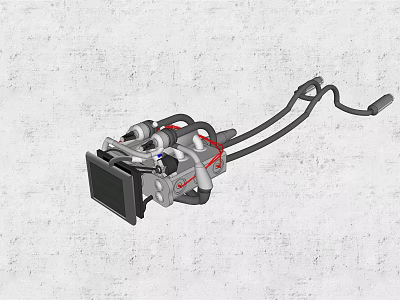 Detailed 3D Engine Render With Red Components Metal Pipes And Mechanical Parts 3d model
