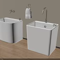 Modern Bathroom Accessories Including White Square Washbasins Faucet Towel Rack And Towel