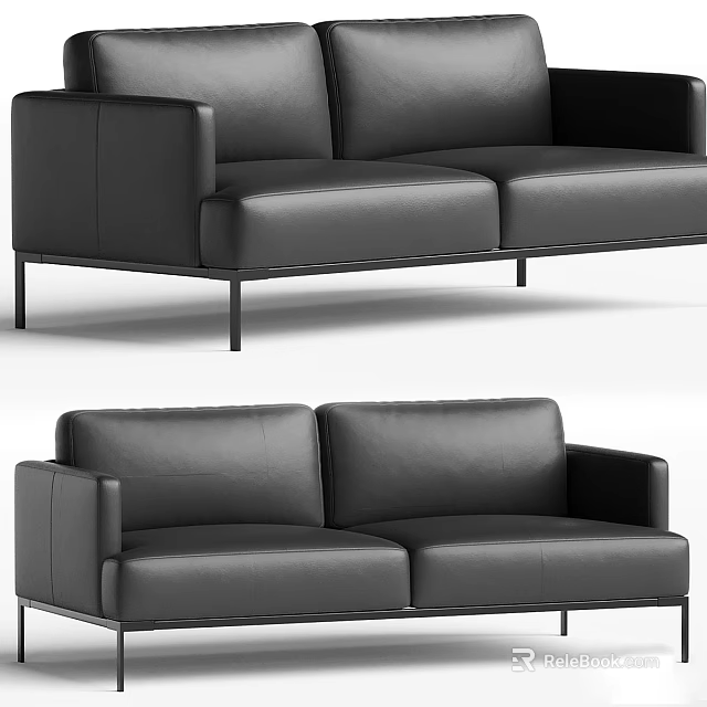 Modern Black Leather Multi Seater Sofa With Metal Legs Interior Design 3d model 