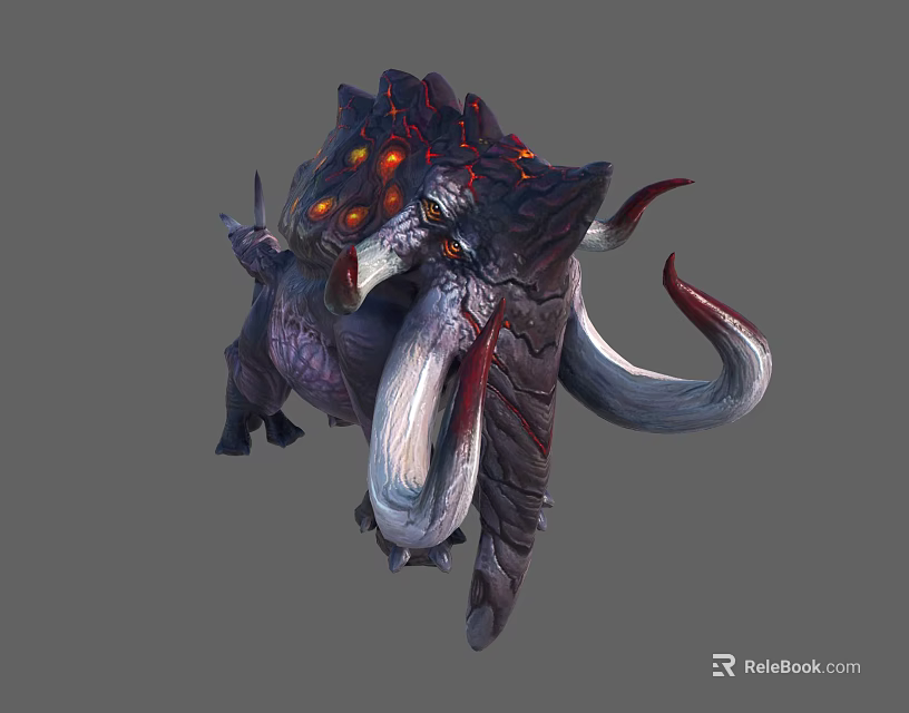 Fantasy Character Riding Lava Covered Horned Creature With Glowing Eyes 3d model 