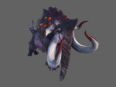 Fantasy Character Riding Lava Covered Horned Creature With Glowing Eyes 3d model