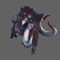 Fantasy Character Riding Lava Covered Horned Creature With Glowing Eyes