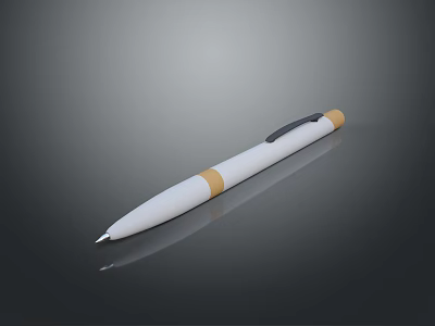 Sleek Modern White And Gold Ballpoint Pen With Black Clip For Daily Writing 3d model