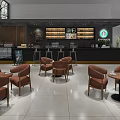 Modern Cafe Interior With Cozy Seating Wooden Bar Counter And Potted Plants