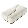 Modern Cream Upholstered Ottoman With Curved Design And Sleek Gold Metal Base