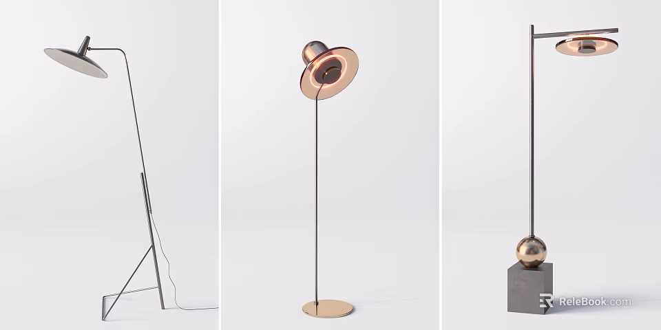 Modern Contemporary Floor Lamp Designs With Metallic Structures And Stylish Bases 3d model 