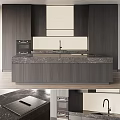 Modern Kitchen Interior With Marble Countertop Island Sink Faucet And Cabinets