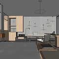 Modern Hotel Room Interior With Wooden Furniture Gray Walls Sofa And Floor to Ceiling Windows