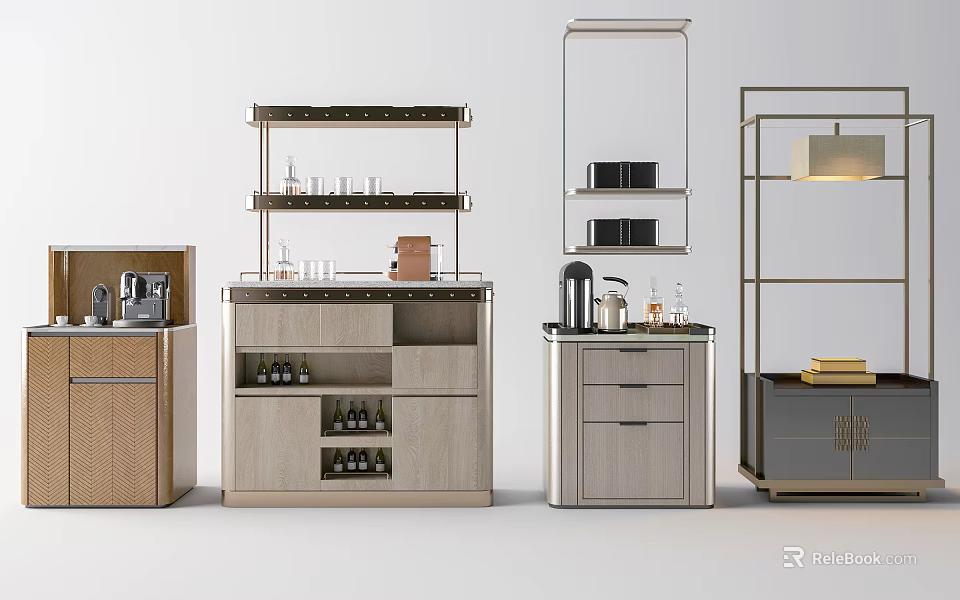 Modern Sideboard Design With Open Display Shelves Wooden Storage Cabinet And Metal Frame 3d model 