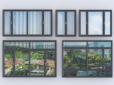 Modern Casement Windows Design With Black Frames And Scenic Exterior Views 3d model