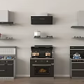 Stainless Steel Kitchen Appliance Sets Featuring Range Hoods Stoves Ovens And Cookware