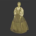 Vintage Women's Dress With White Puffed Sleeves And Dark Lace Pattern Skirt