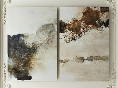 Modern Abstract Two Panel Paintings With Beige Brown Black Color Tones 3d model