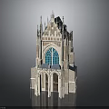 Gothic Style Stone Building With Spires Stained Glass Windows And Arched Doorways